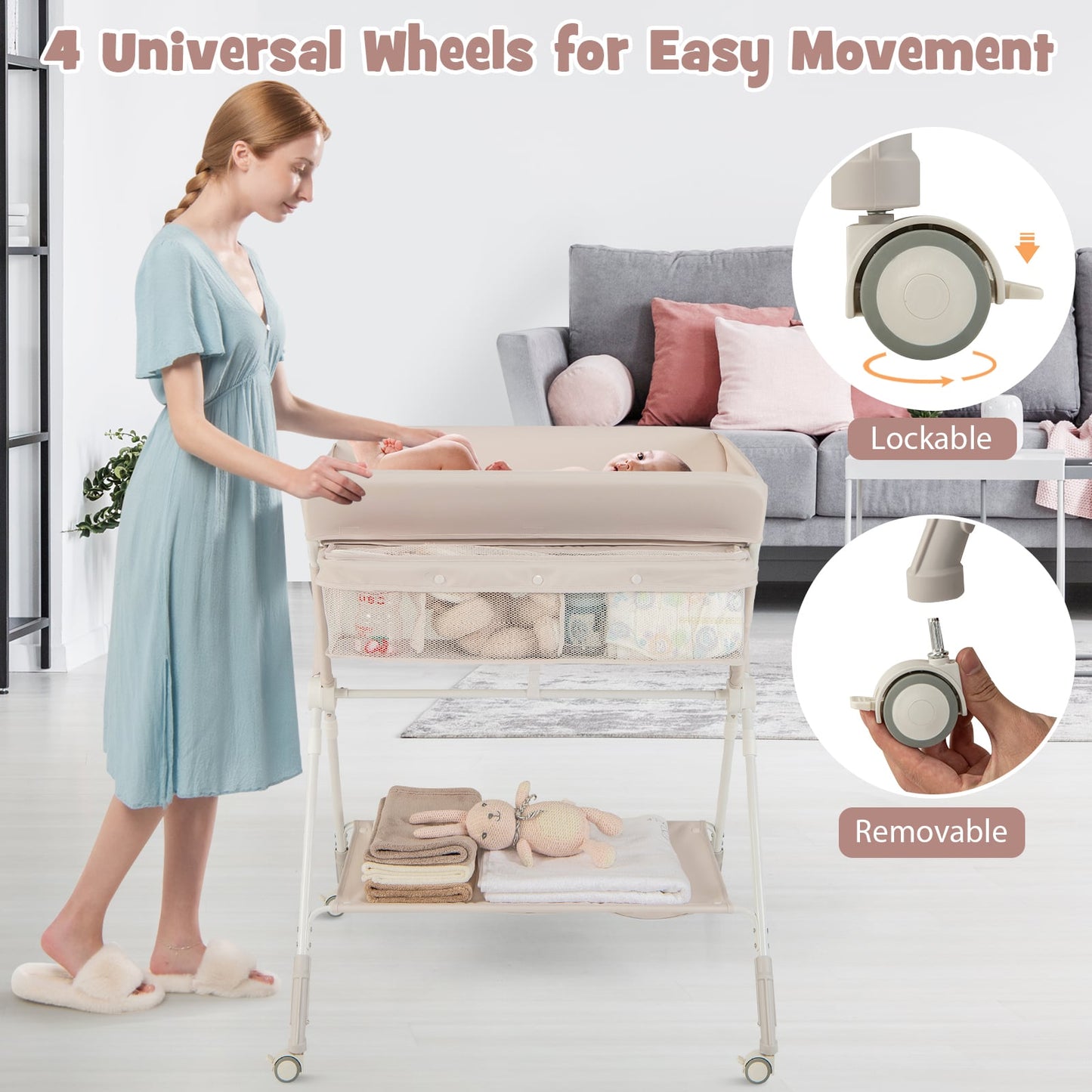Adjustable Baby Changing Table with Wheels | Grey
