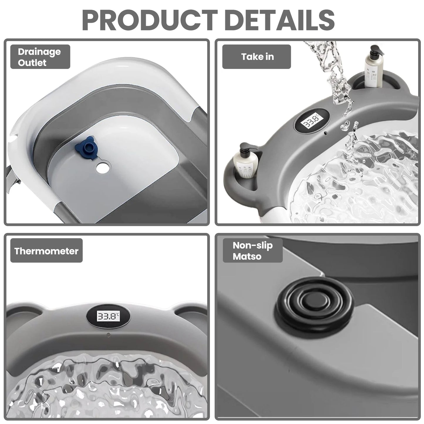Foldable Baby Bath Tub (temperature sensor + drain design)