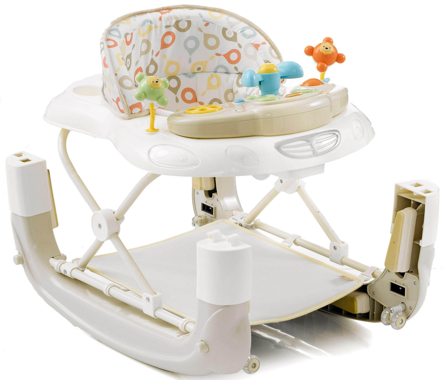 Baby rocker with toys on a white background