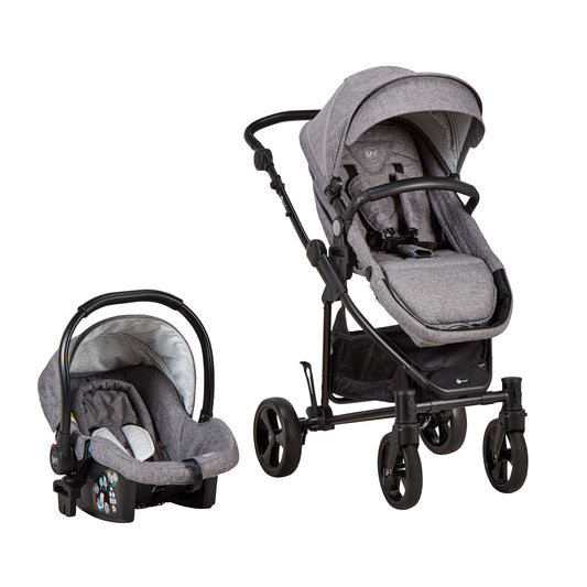 Vamos travel system pram and pushchair with infant car seat, grey, side view