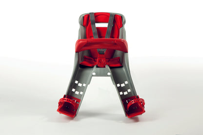 Orion front bike seat, rear view showing backrest and harness