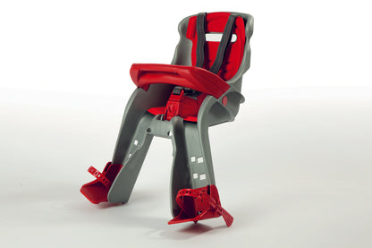 front bike seat, side view showing seat shape and footrests