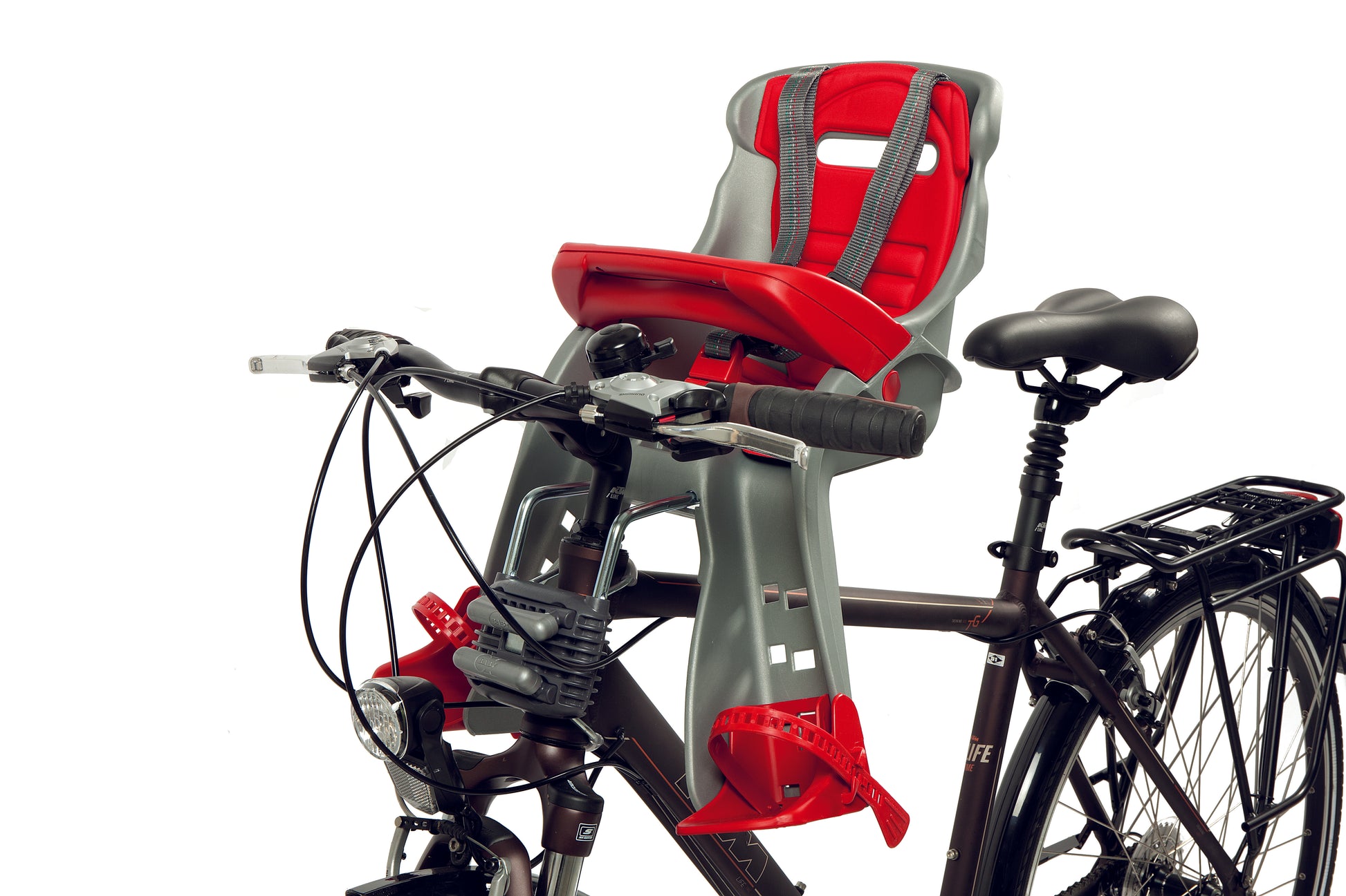 front bike seat installed on bicycle, head tube mount