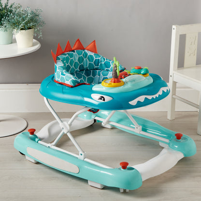 Children's walker with shark design in a room setting