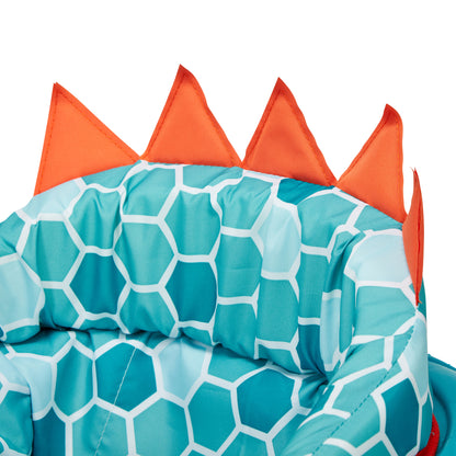 Teal and orange geometric patterned pillow with red accents on a white background