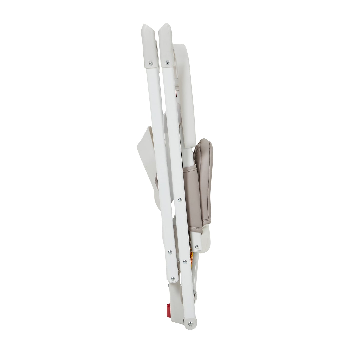 highchair folded flat, side view (compact fold)