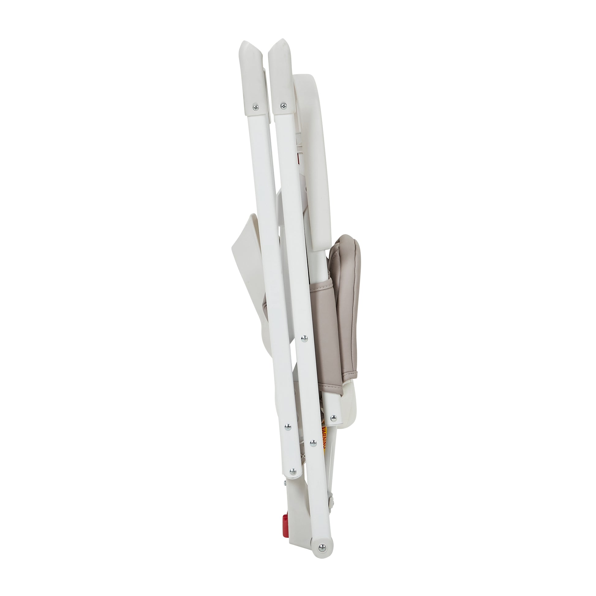 highchair folded flat, side view (compact fold)