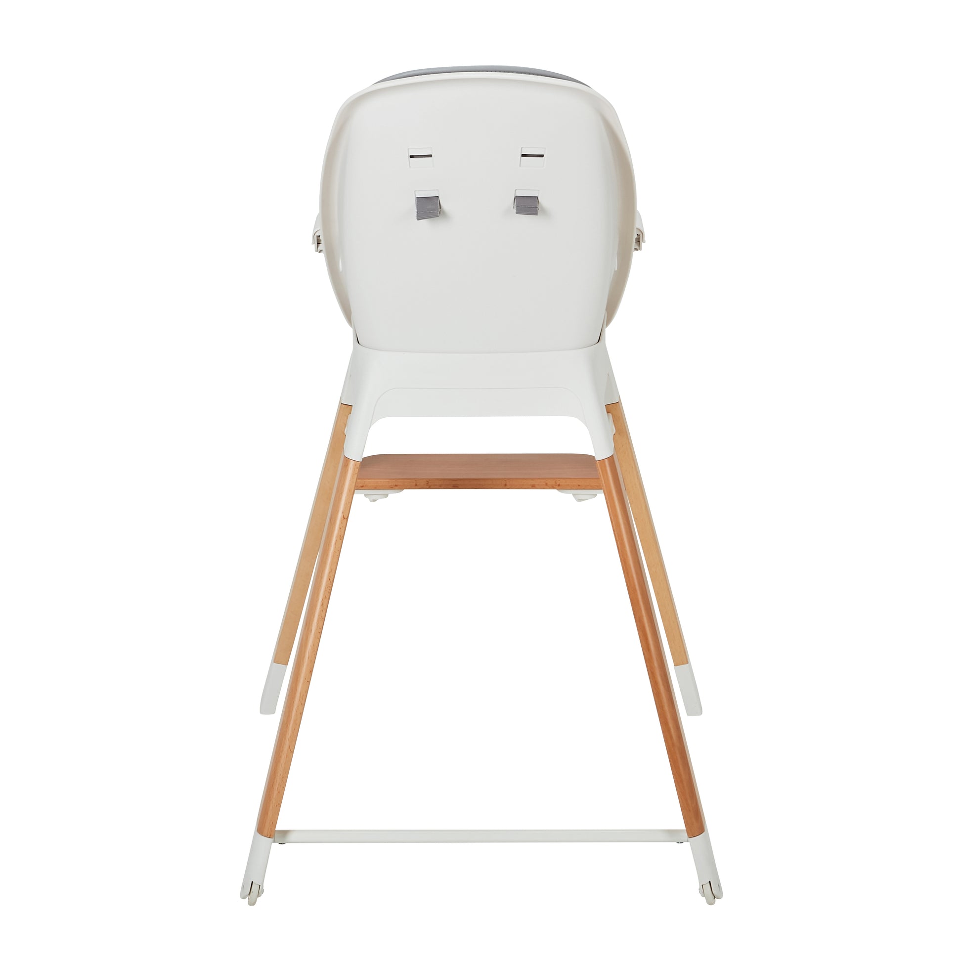 highchair, backview showing wooden legs