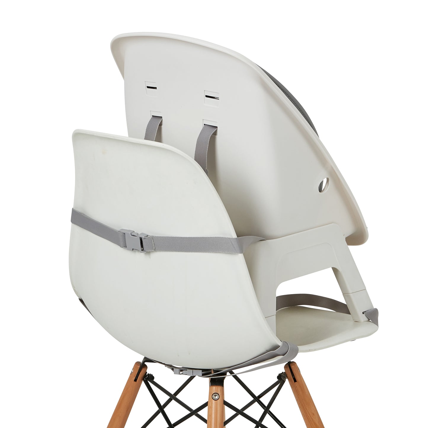 Lars highchair, rear view showing backrest and base