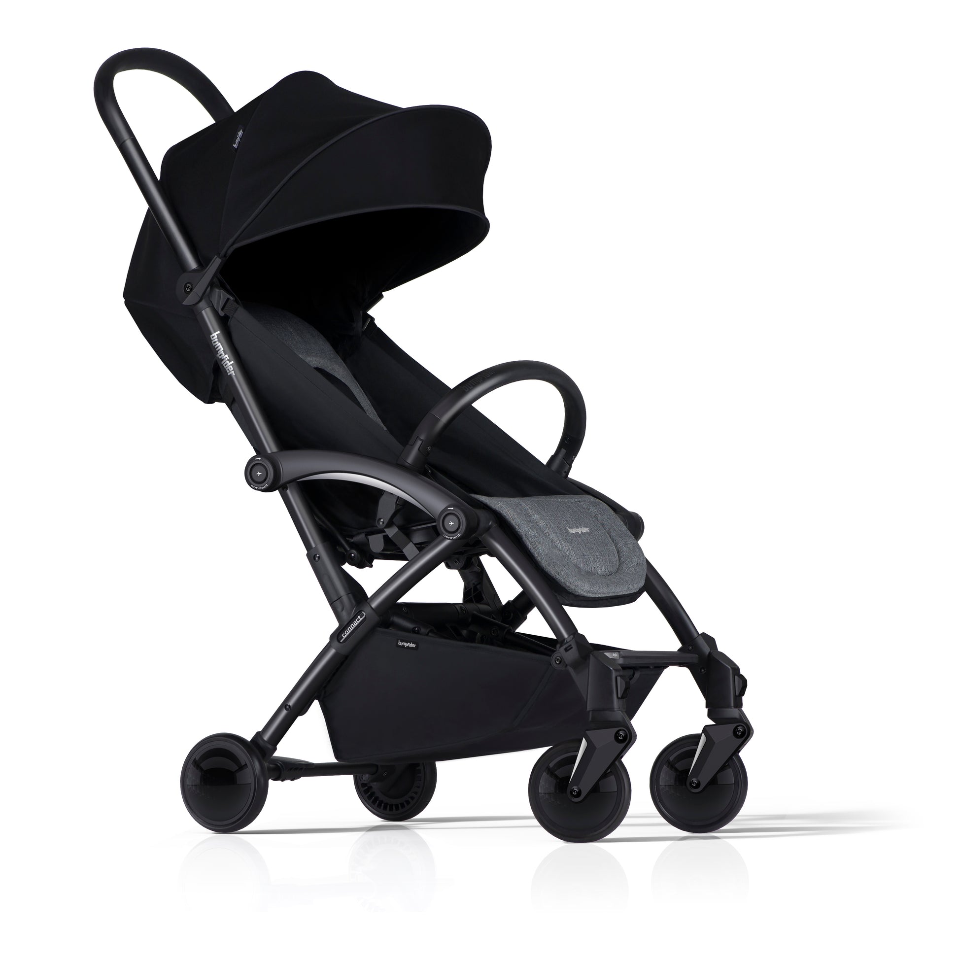 Bumprider Connect2 stroller, black/grey, side view with canopy