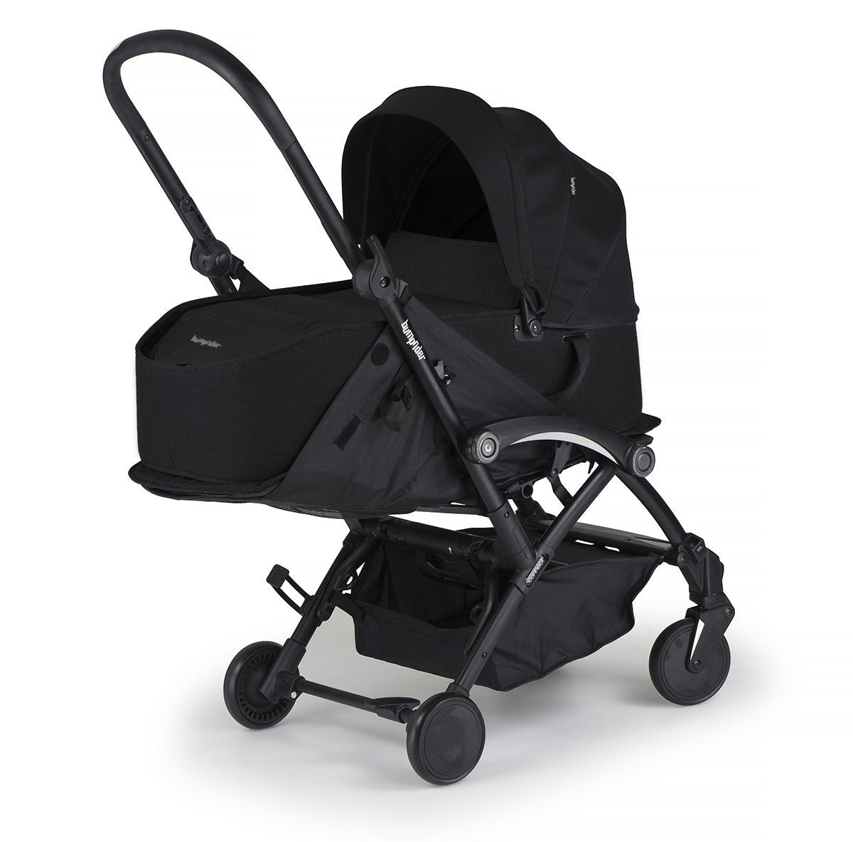 carrycot attached to stroller, black carrycot with black frame