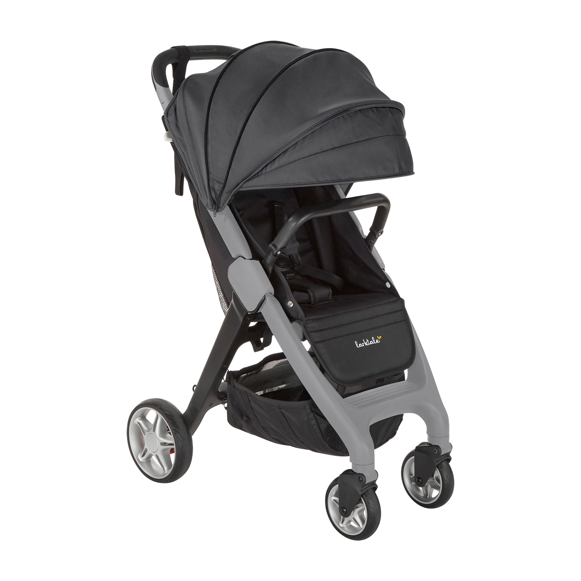 Larktale Chit Chat+ compact stroller, Mornington Grey, front three-quarter view