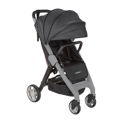 Larktale Chit Chat+ compact stroller, Mornington Grey, front three-quarter view