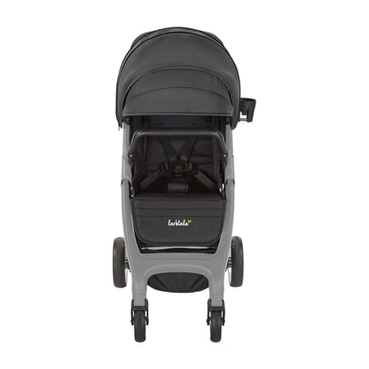 stroller, front view showing wheels and footrest
