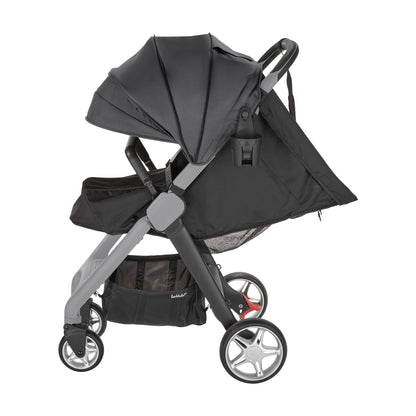 Mornington Grey pushchair, side view showing seat and canopy