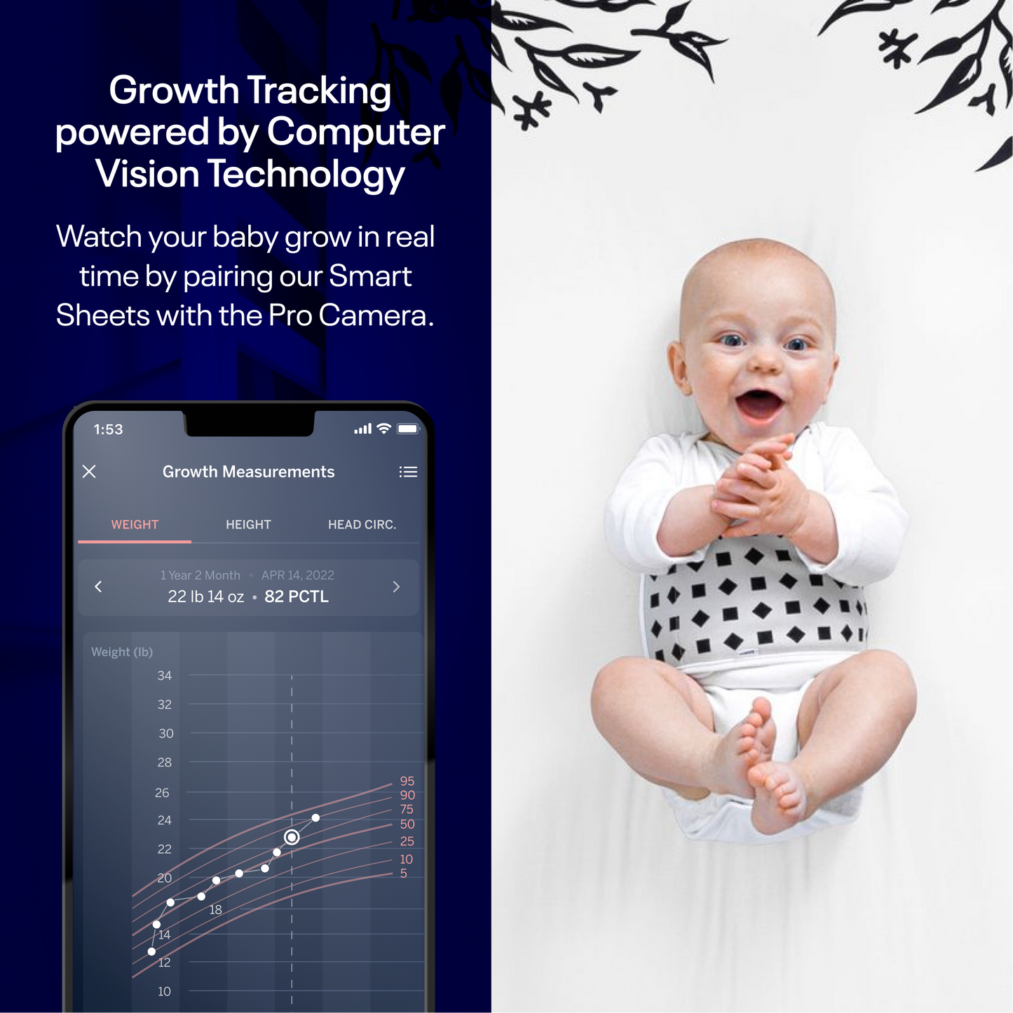 Nanit growth tracking chart and height measurements in the app