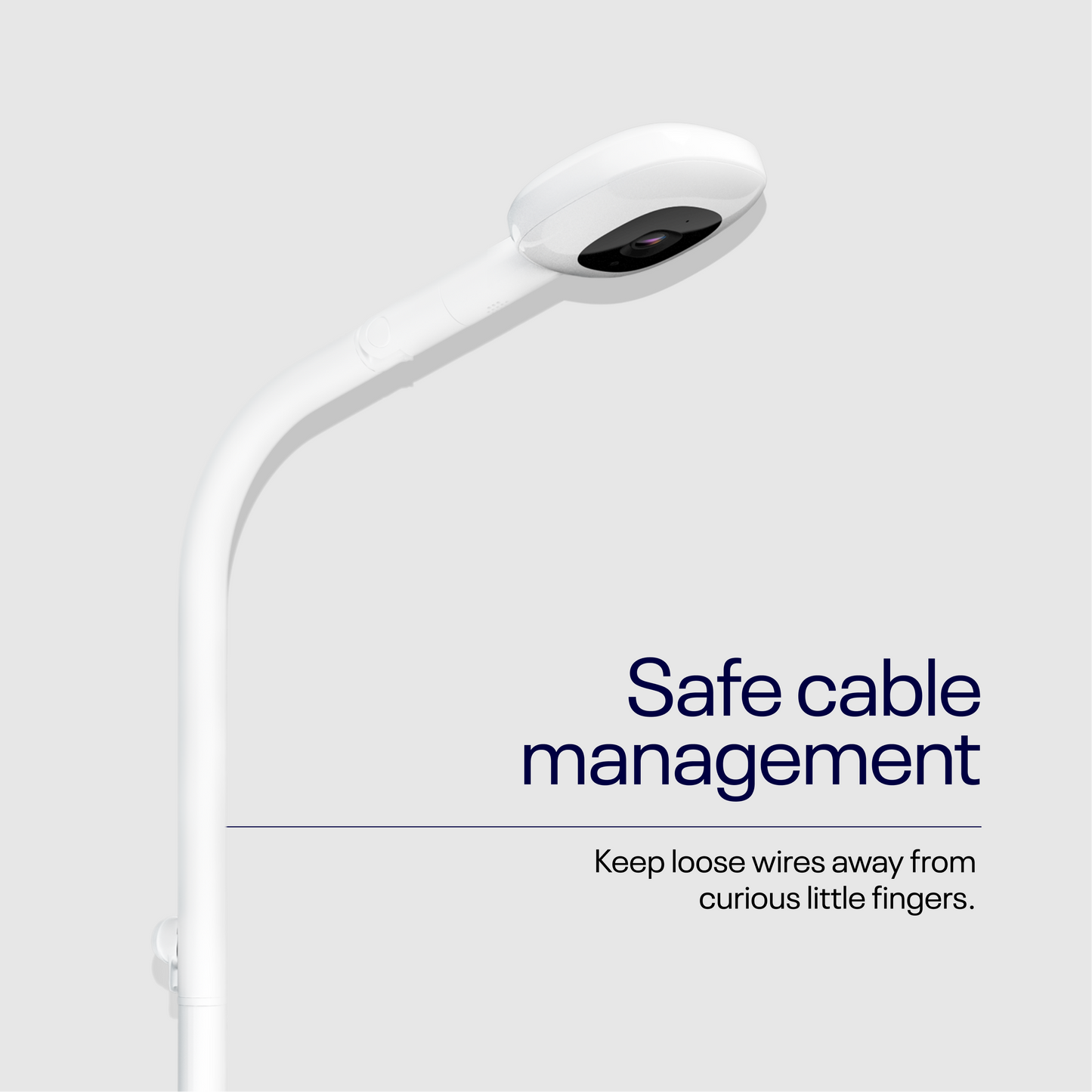 Close-up of Nanit floor stand with safe cable management