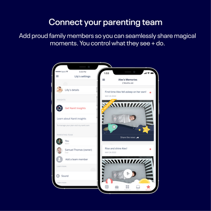 Nanit app showing shared access for caregivers (parenting team)