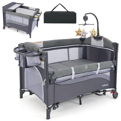 6-in-1 Blue Baby Travel Cot & Bedside Sleeper with Changing Table
