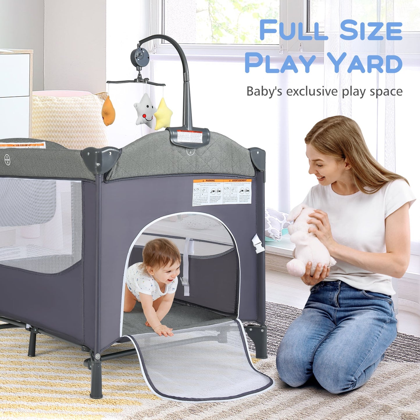 6-in-1 Blue Baby Travel Cot & Bedside Sleeper with Changing Table