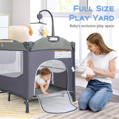 6-in-1 Blue Baby Travel Cot & Bedside Sleeper with Changing Table
