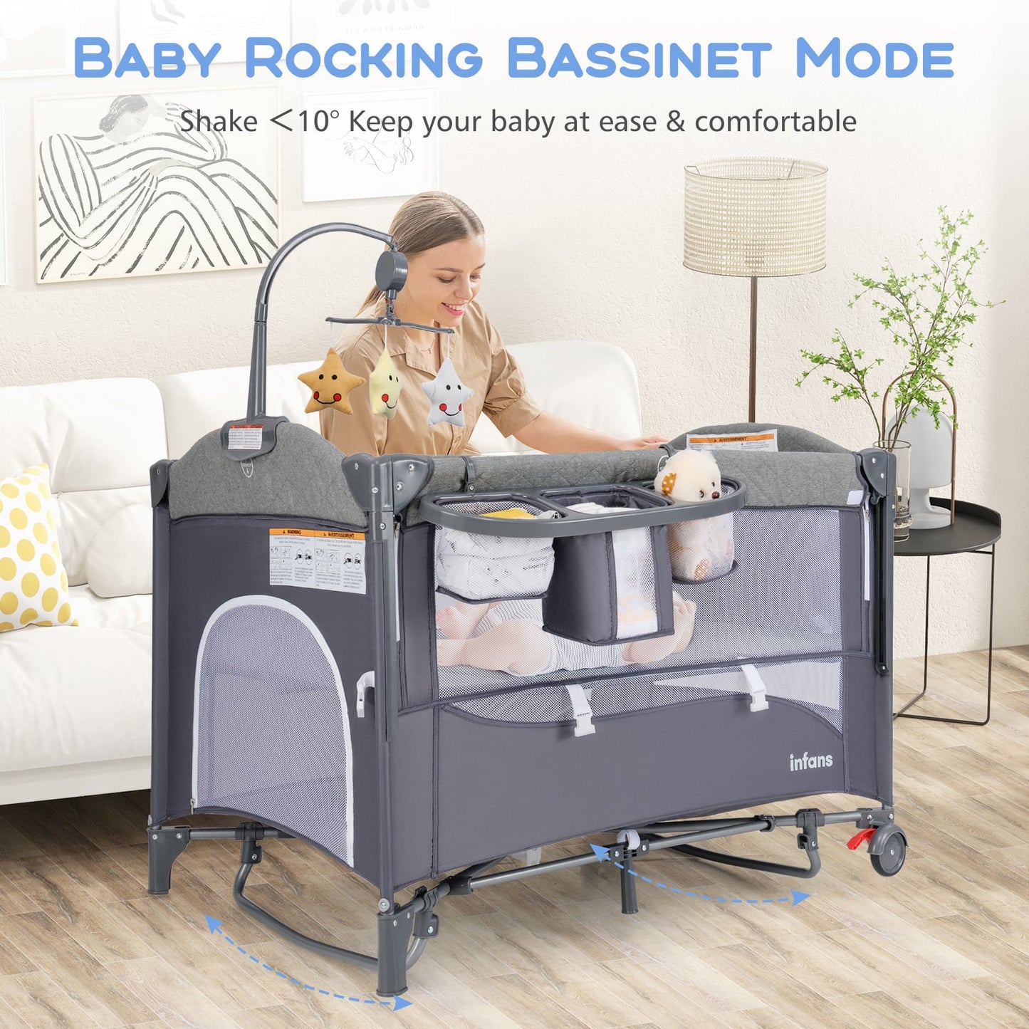 6-in-1 Blue Baby Travel Cot & Bedside Sleeper with Changing Table