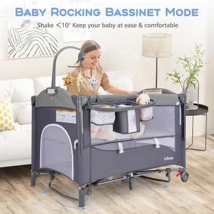 6-in-1 Blue Baby Travel Cot & Bedside Sleeper with Changing Table