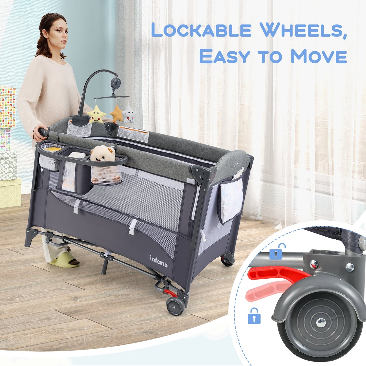 6-in-1 Blue Baby Travel Cot & Bedside Sleeper with Changing Table
