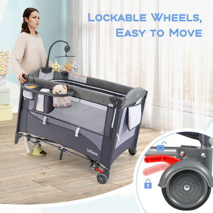 6-in-1 Blue Baby Travel Cot & Bedside Sleeper with Changing Table