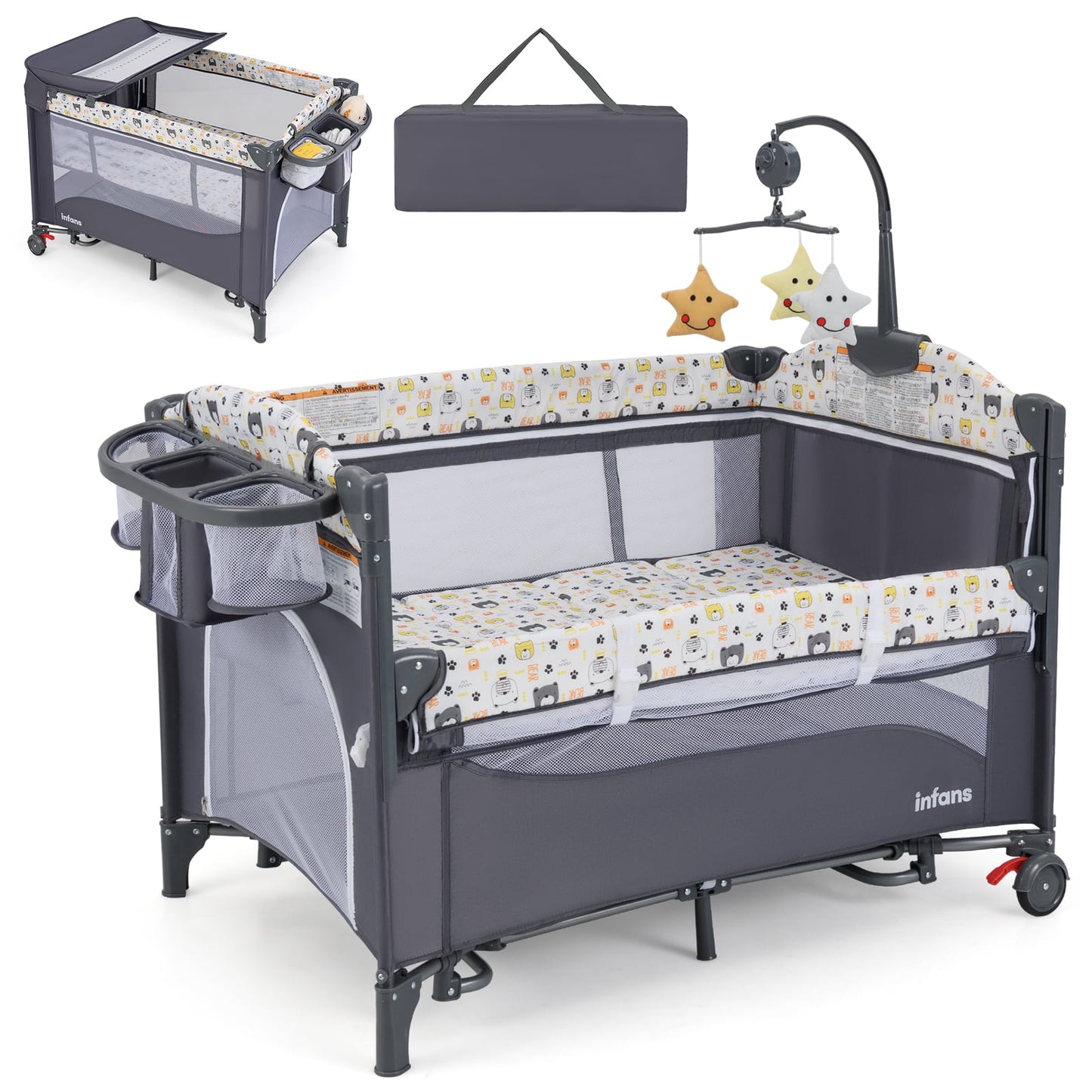 6-in-1 Blue Baby Travel Cot & Bedside Sleeper with Changing Table