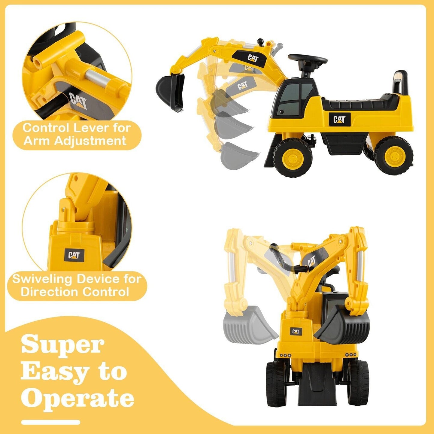 Kid'S Rid-On Digger with Rotatable Digging Bucket