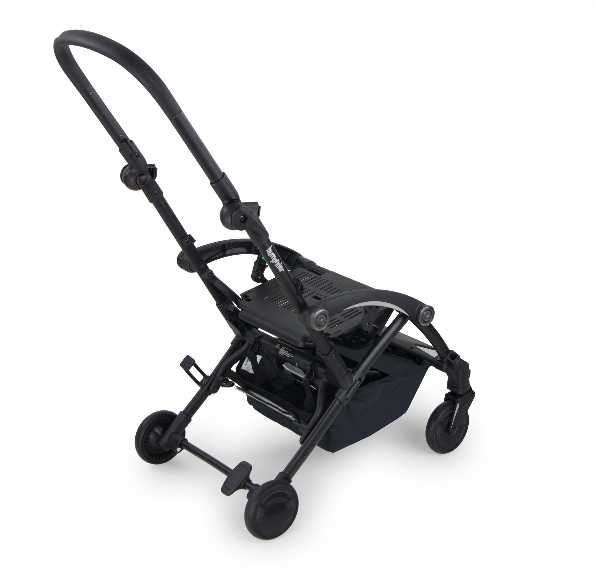stroller, black, rear angled view