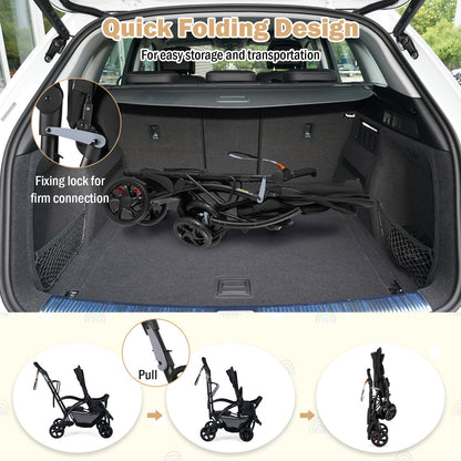 Foldable Twin Tandem Stroller – Sit and Stand Double Stroller with Adjustable Handle Bar