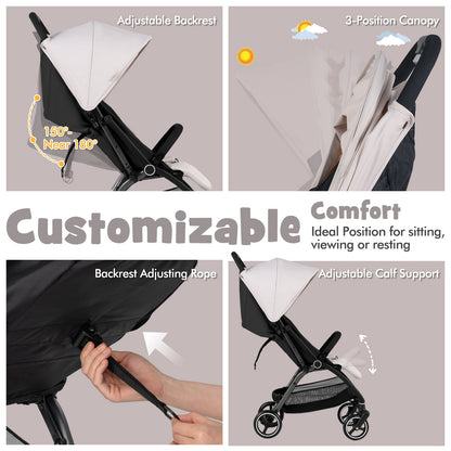 Lightweight Foldable Baby Stroller with Adjustable Backrest and Canopy