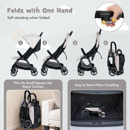Lightweight Foldable Baby Stroller with Adjustable Backrest and Canopy