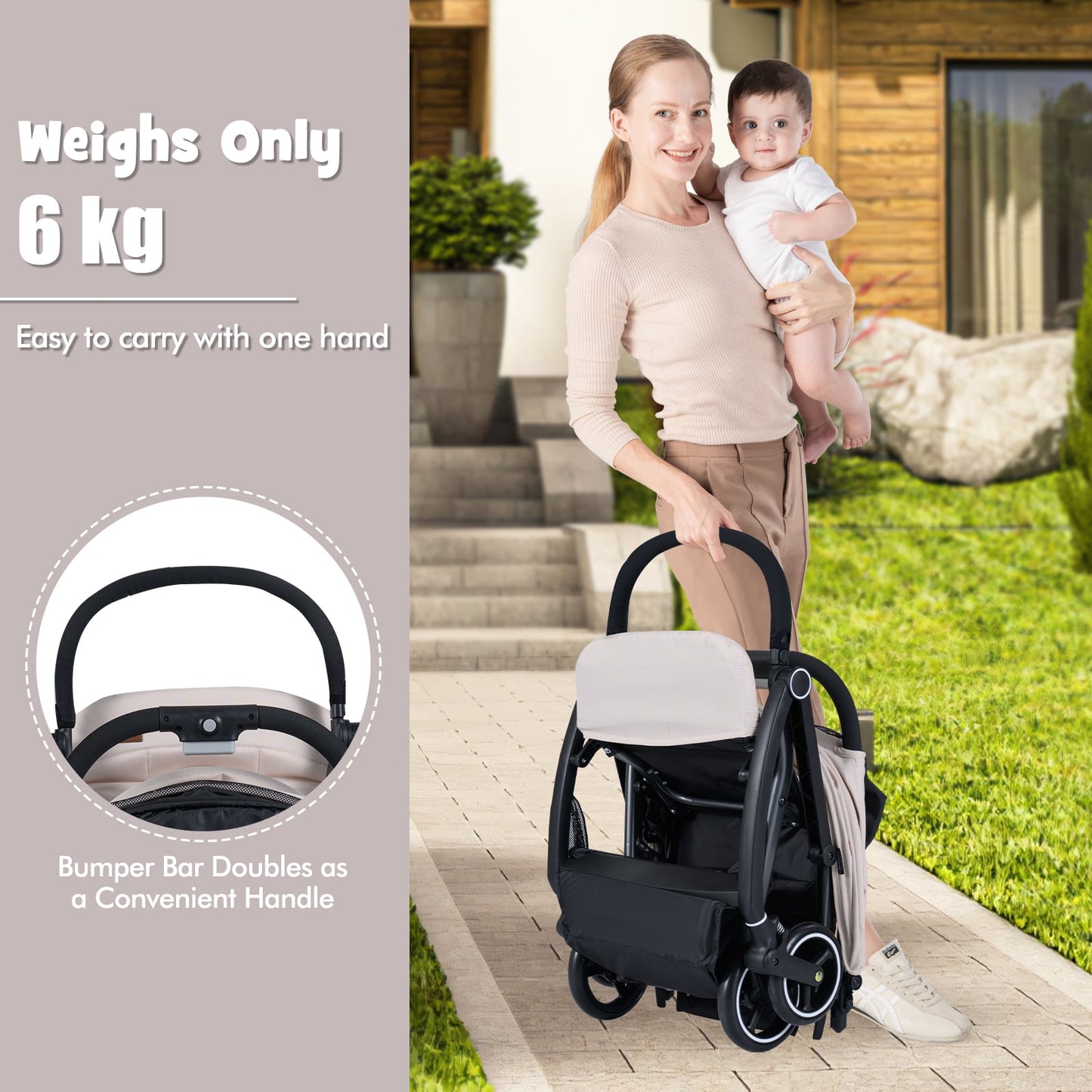 Lightweight Foldable Baby Stroller with Adjustable Backrest and Canopy