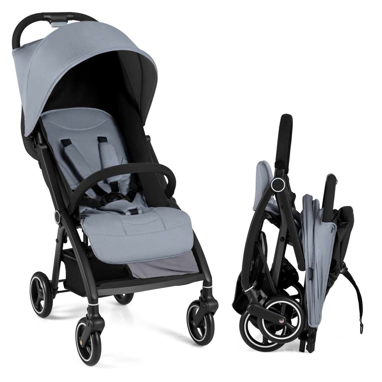 Lightweight Foldable Baby Stroller with Adjustable Backrest and Canopy