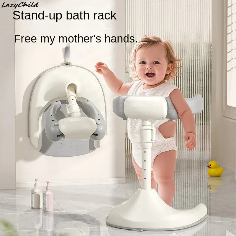 Adjustable Baby Standing Bath Support with Wash Basin Rack 