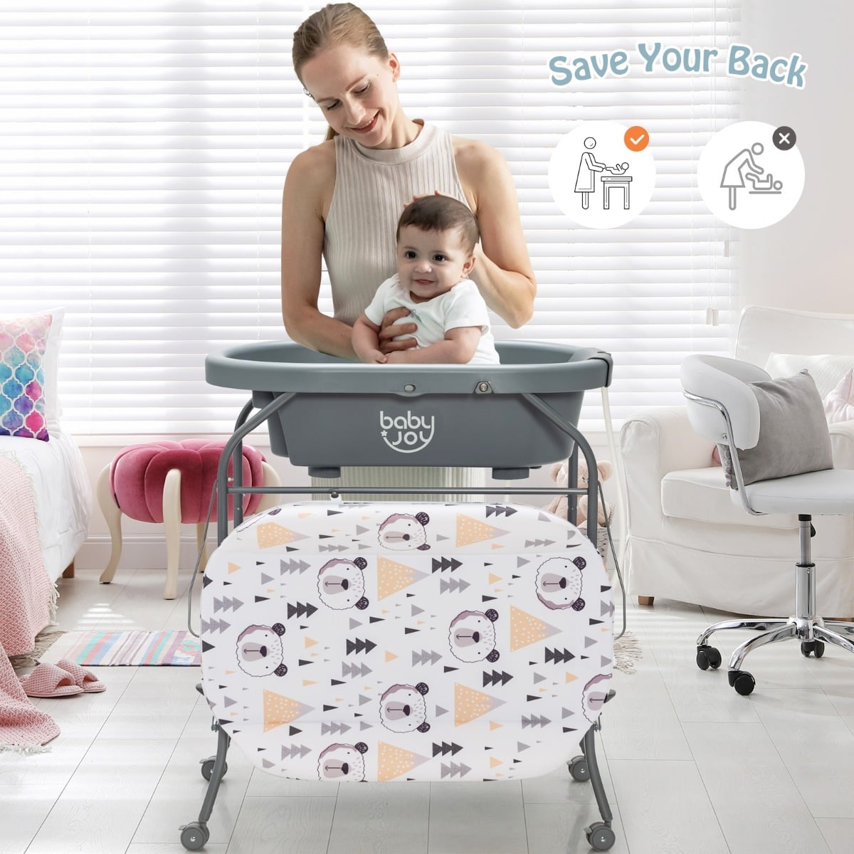 2-in-1 Foldable Baby Changing Table & Bathtub Station for ages 0 – 12 Months