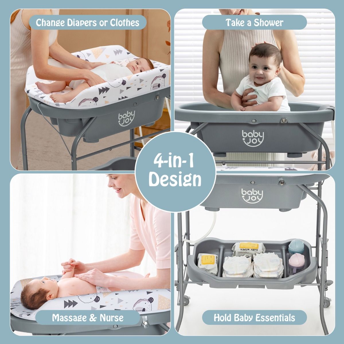 2-in-1 Foldable Baby Changing Table & Bathtub Station for ages 0 – 12 Months
