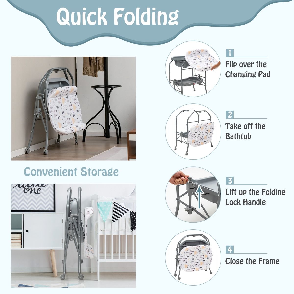 2-in-1 Foldable Baby Changing Table & Bathtub Station for ages 0 – 12 Months