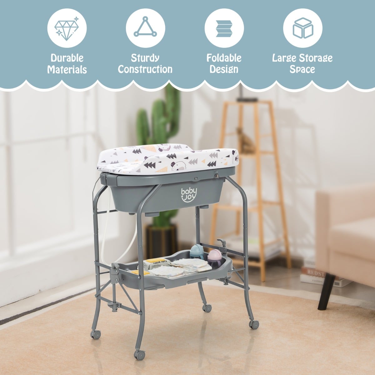 2-in-1 Foldable Baby Changing Table & Bathtub Station for ages 0 – 12 Months