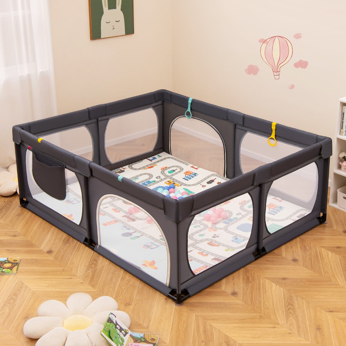 Baby Playpen with Safe Gate and Breathable Mesh