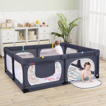 Baby Playpen with Safe Gate and Breathable Mesh