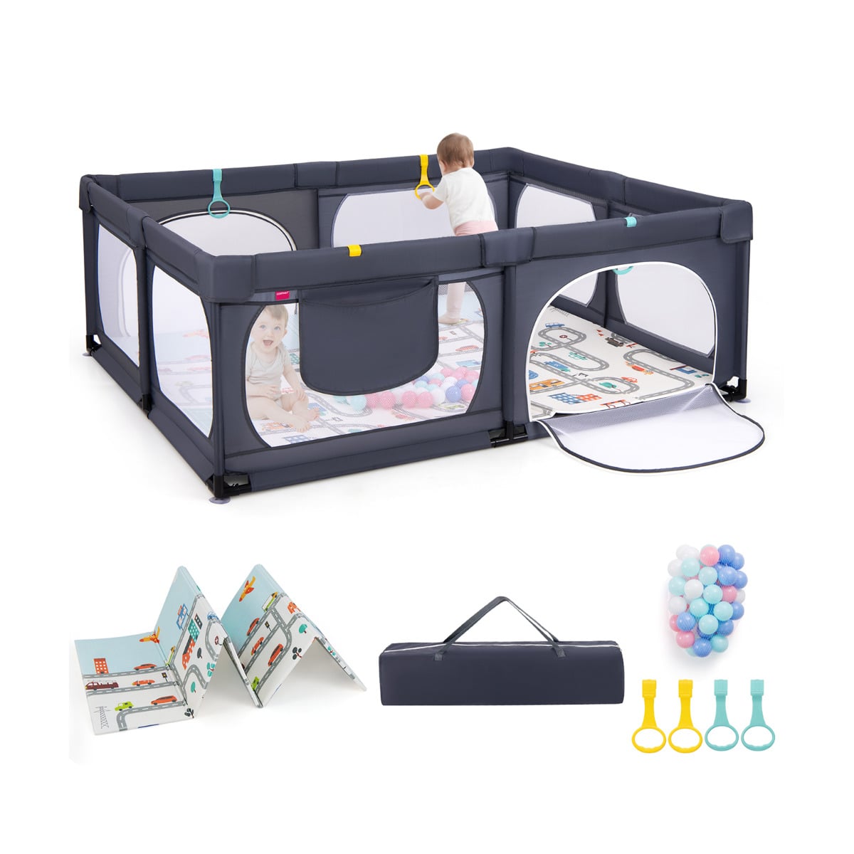 Baby Playpen with Safe Gate and Breathable Mesh
