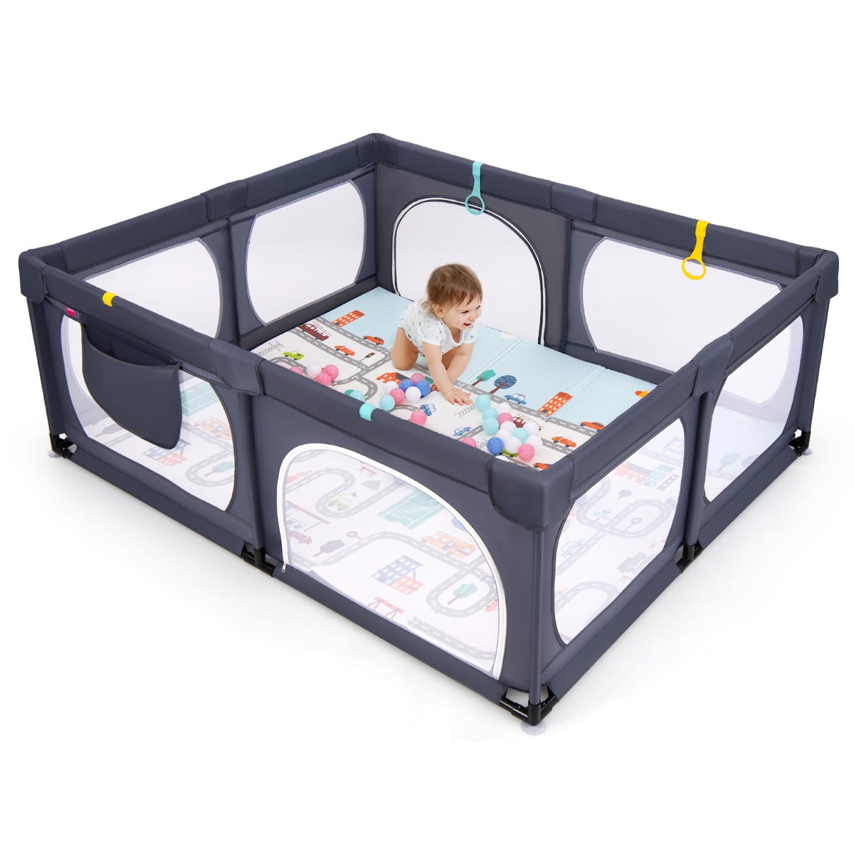 Baby Playpen with Safe Gate and Breathable Mesh