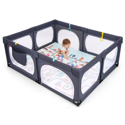 Baby Playpen with Safe Gate and Breathable Mesh