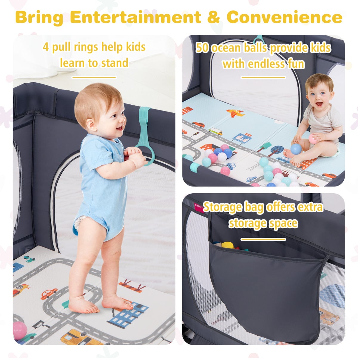 Baby Playpen with Safe Gate and Breathable Mesh