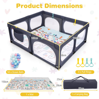 Baby Playpen with Safe Gate and Breathable Mesh