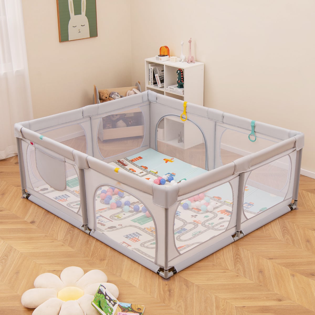 Baby Playpen with Safe Gate and Breathable Mesh